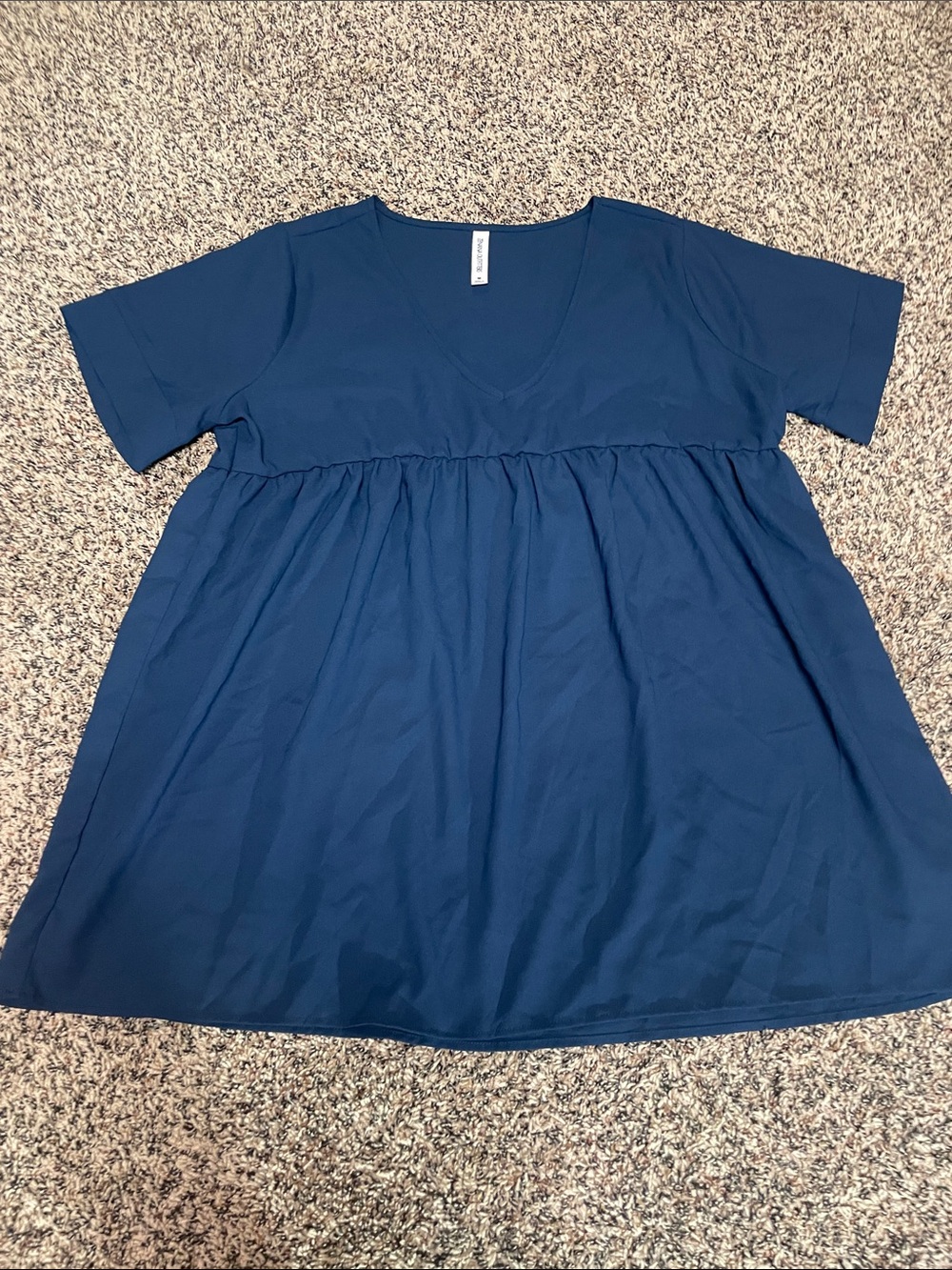 Zenana Women's V-Neck Short Sleeve Babydoll Top - Navy M NWOT